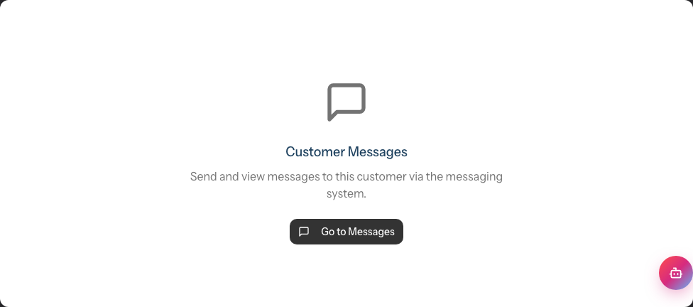 The Messages tab on a customer profile, showing the Customer Messages card with a description and a Go to Messages button