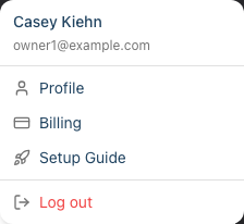 The user menu open in the top-right corner, showing the Billing option for owners