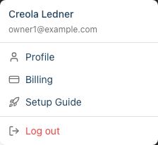 The user menu open in the top-right corner, showing the Billing option for owners