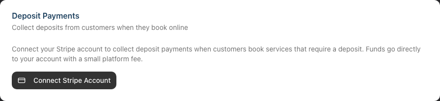 The Deposit Payments card with the Connect Stripe Account button