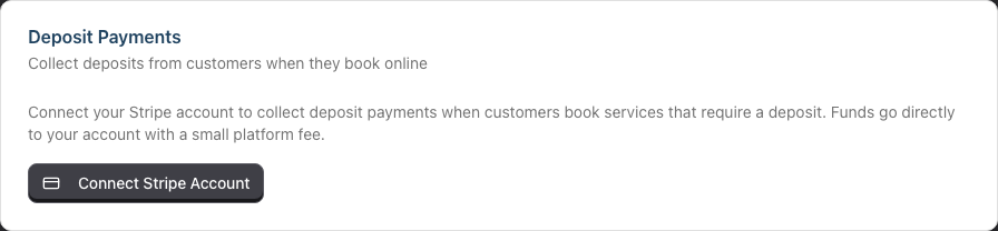 The Deposit Payments card with the Connect Stripe Account button