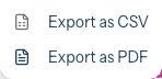 The Export dropdown menu showing the Export as CSV and Export as PDF options