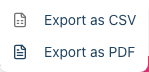 The Export dropdown menu showing the Export as CSV and Export as PDF options