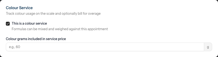 The Colour Service card with the