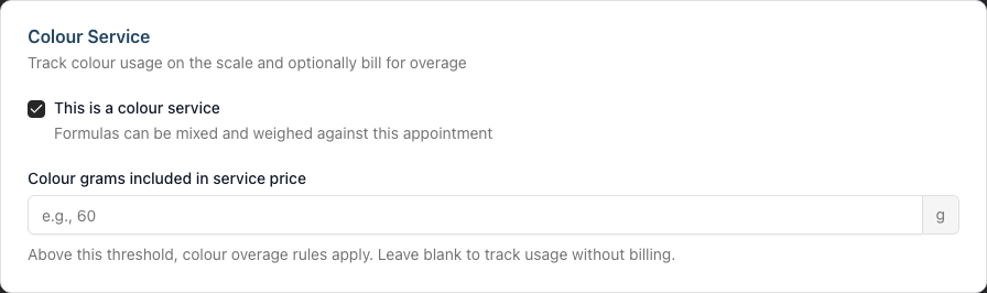 The Colour Service card with the 