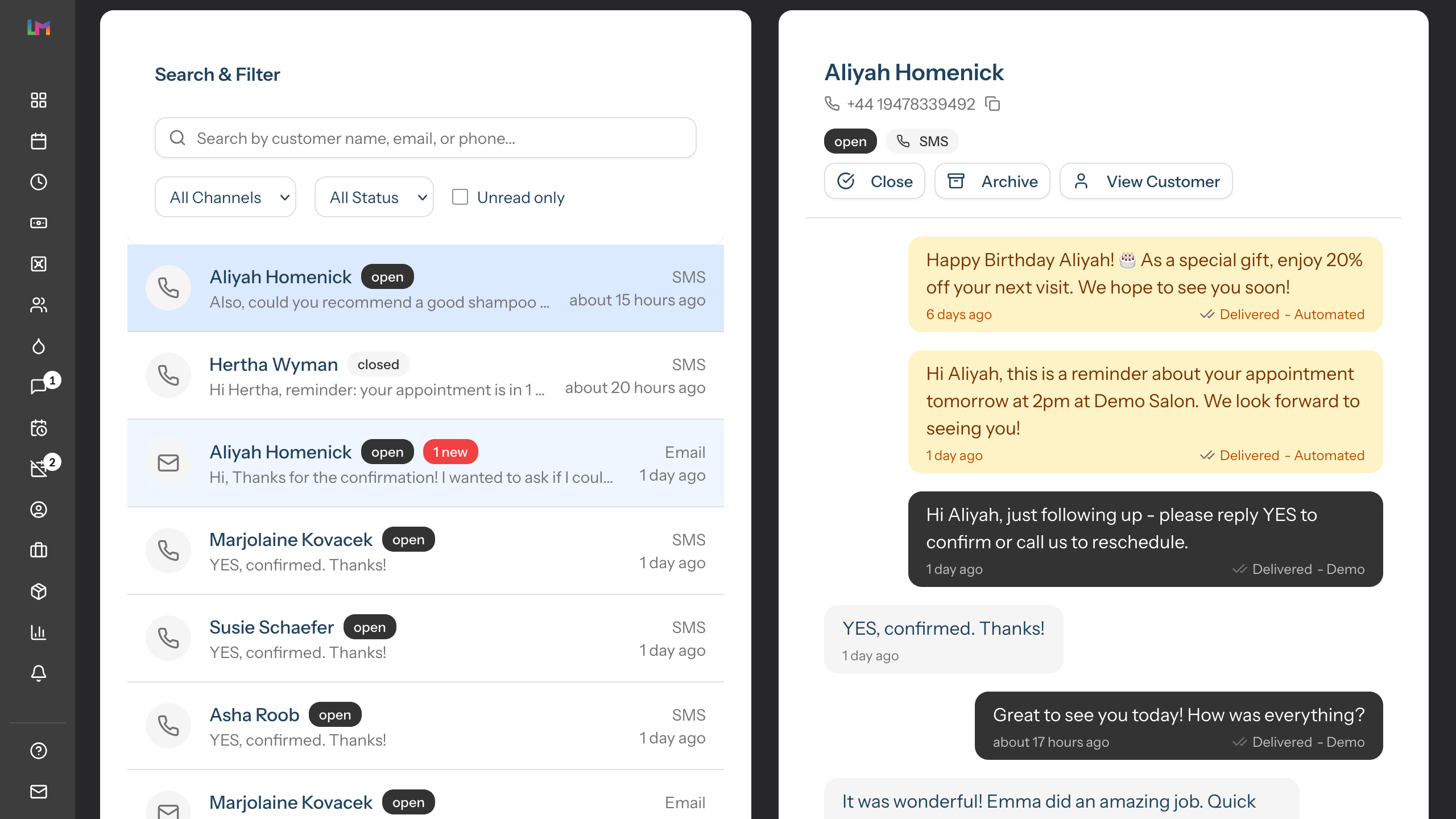 Two-way conversations, one inbox